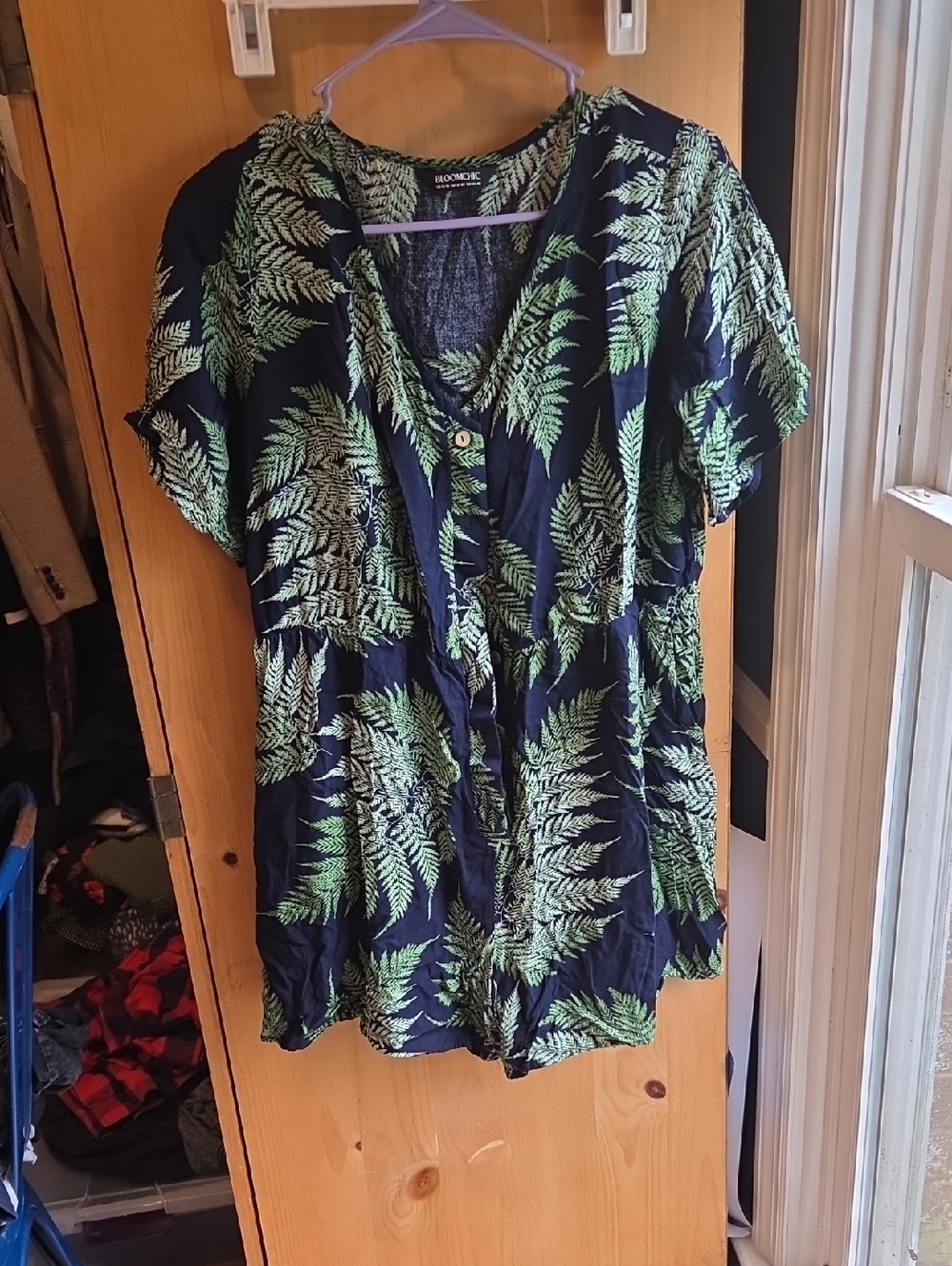 BloomChic Navy Top with Green Fern Print